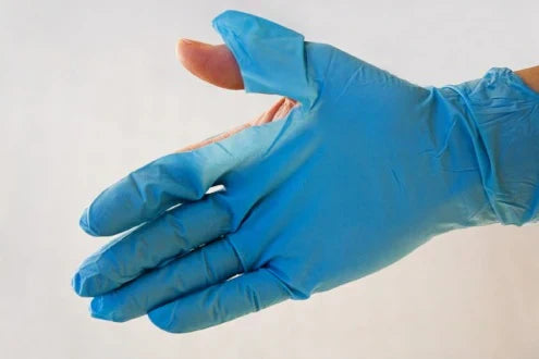 Close-up of durable nitrile gloves from Eagle Protect, available at Saratoga Goods