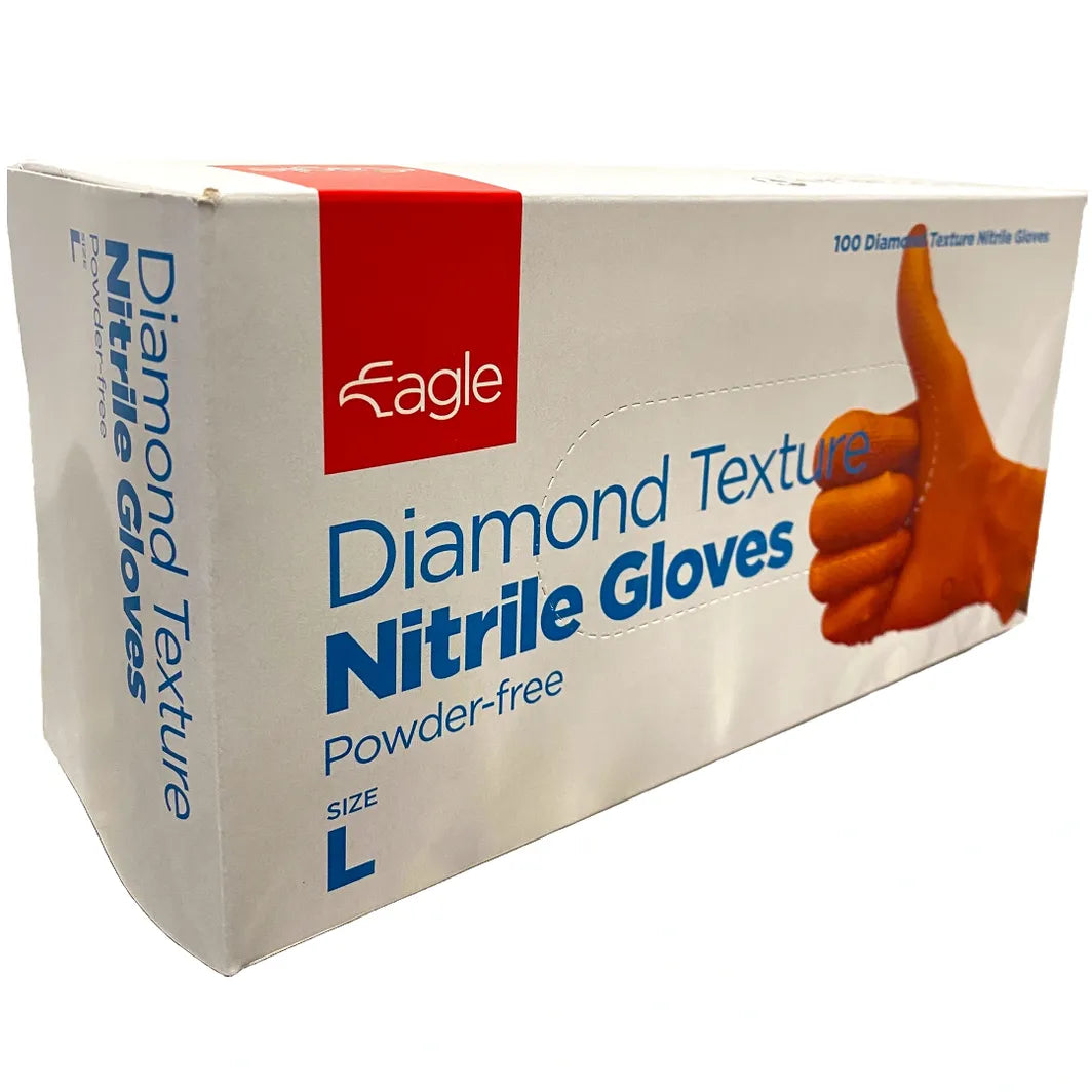 Eagle Diamond Textured Nitrile Gloves – Latex-Free, Powder-Free (Black, Green, Orange, 6 Mil) for Food, Medical, and Industrial Use