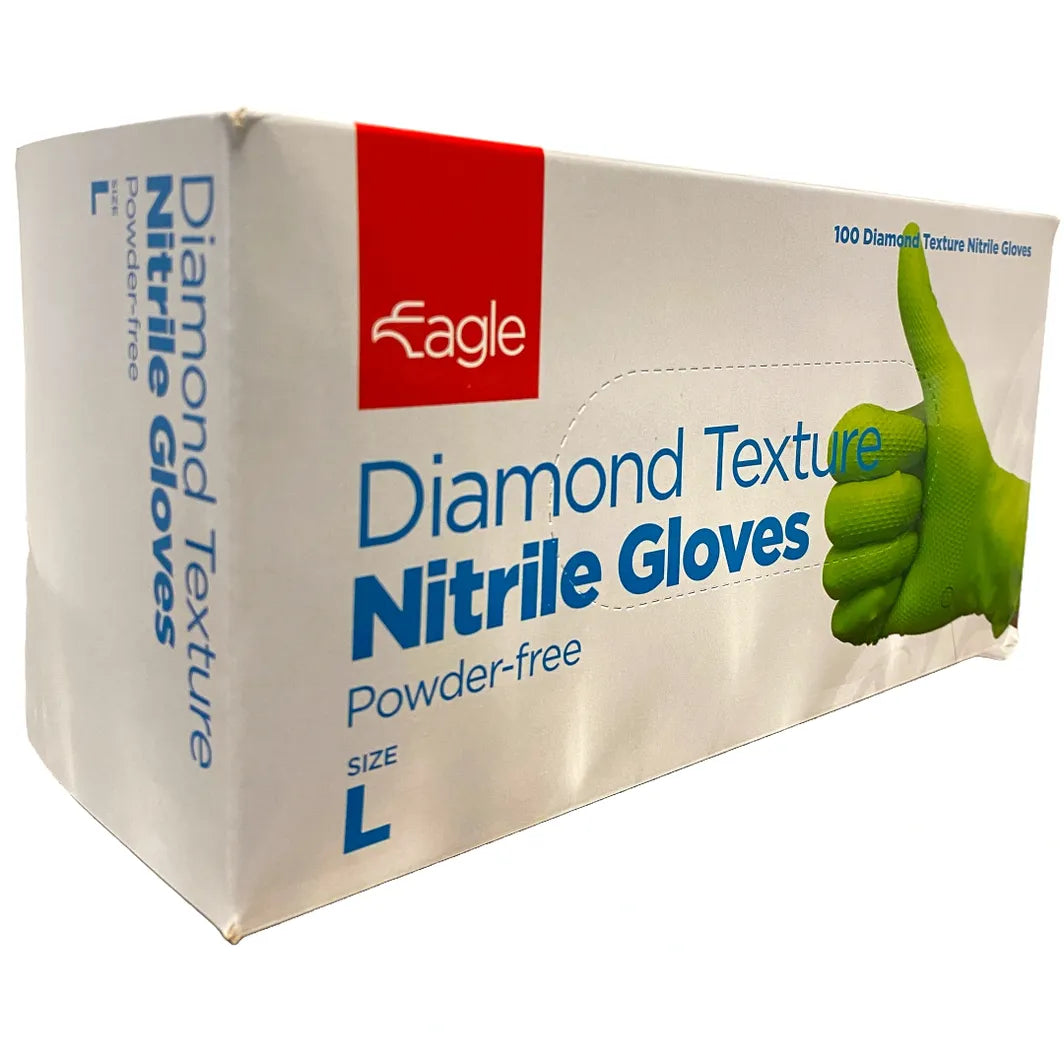 Eagle Diamond Textured Nitrile Gloves – Latex-Free, Powder-Free (Black, Green, Orange, 6 Mil) for Food, Medical, and Industrial Use