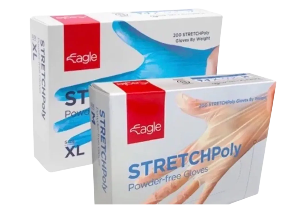 Eagle STRETCHPoly Gloves – Durable Polyethylene, Latex-Free, Powder-Free (Blue, Clear) for Food, Light Industrial, and General Purpose Use