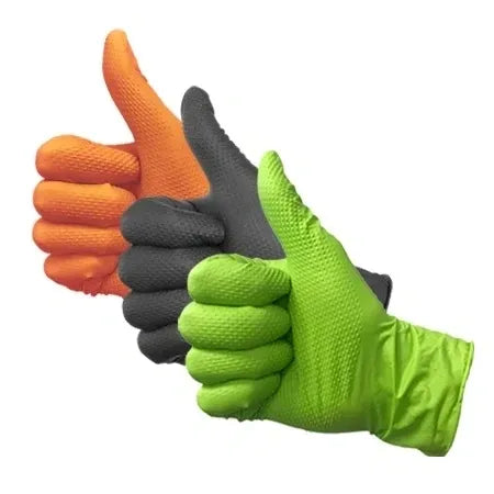 Eagle Diamond Textured Nitrile Gloves – Latex-Free, Powder-Free (Black, Green, Orange, 6 Mil) for Food, Medical, and Industrial Use
