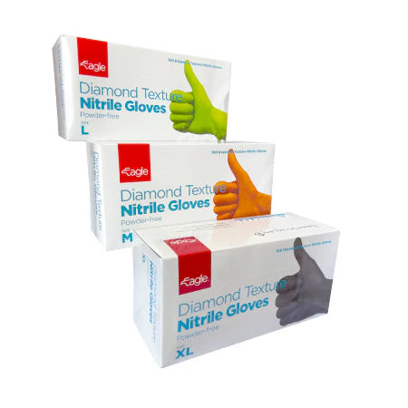 Eagle Diamond Textured Nitrile Gloves – 6 Mil, Latex-Free, Powder-Free (Black, Green, Orange)