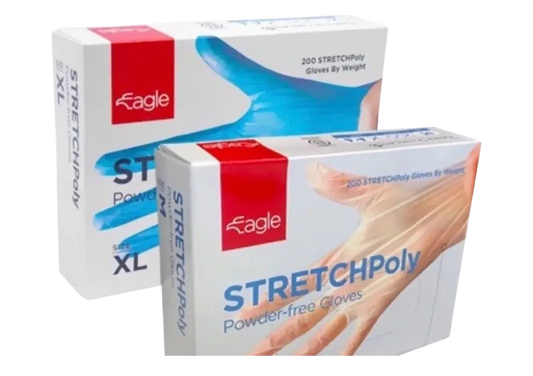 Eagle STRETCHPoly Gloves – Durable Polyethylene, Latex-Free, Powder-Free (Blue, Clear) for Food, Light Industrial, and General Purpose Use